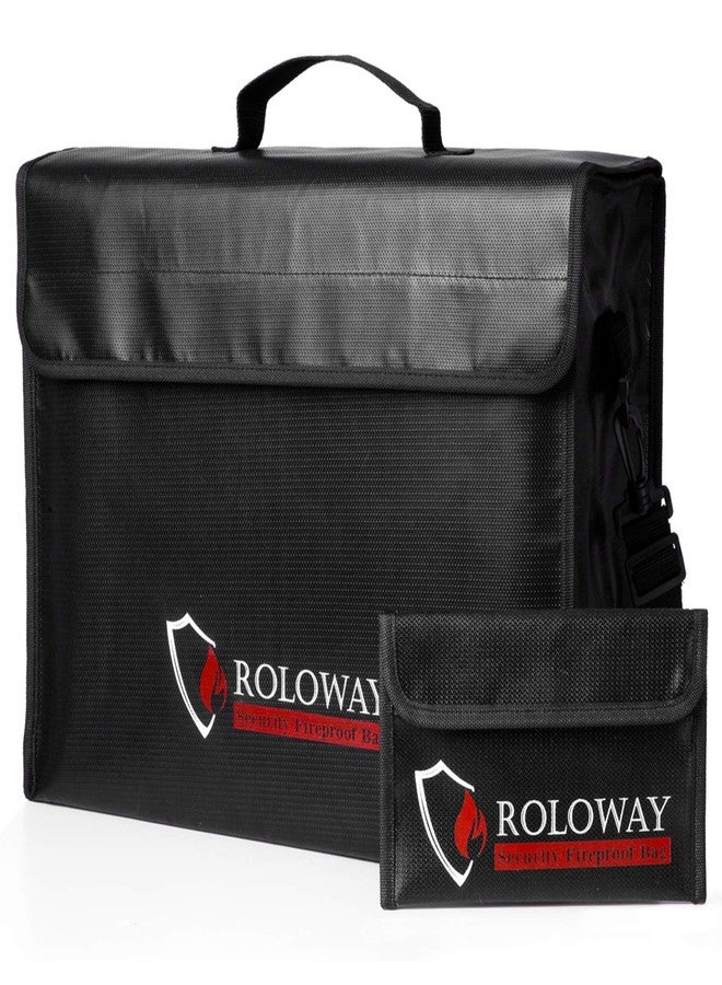 ROLOWAY Large (17 x 12 x 5.8 inches) Fireproof Bag, Water Resistant Fireproof Document Bag Safe for Money, Documents and Valuables Storage - Image 1